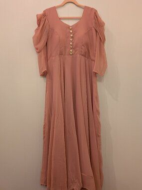 Long Sleeve Mauve Pink Anarkali Style Indian Dress Outfit